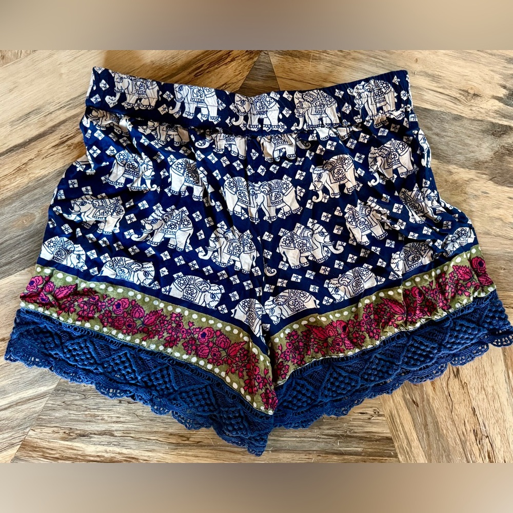 Angie Blue Elephant Print High Waist Shorts